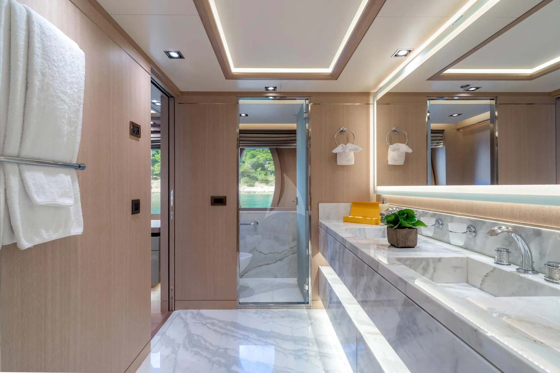 a bathroom with a large tub aboard JAZ Yacht for Charter