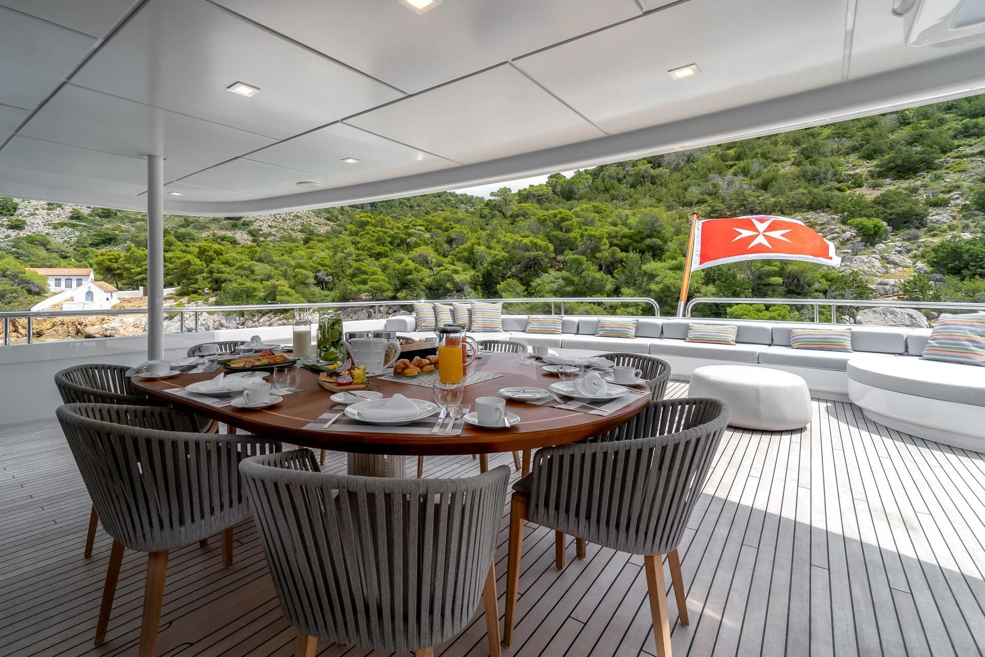 a table set for a meal aboard JAZ Yacht for Charter