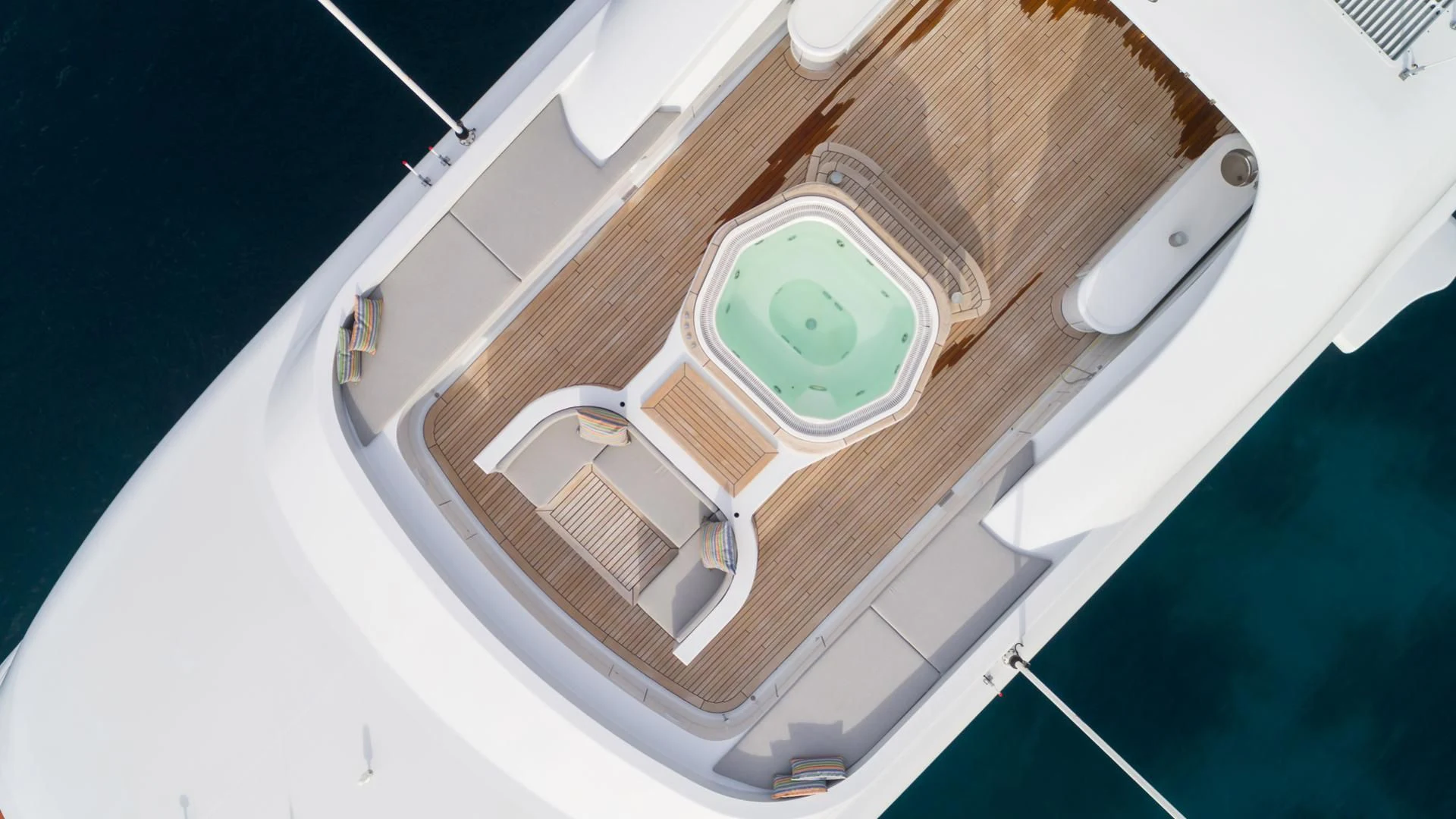 a white and green space ship aboard JAZ Yacht for Charter