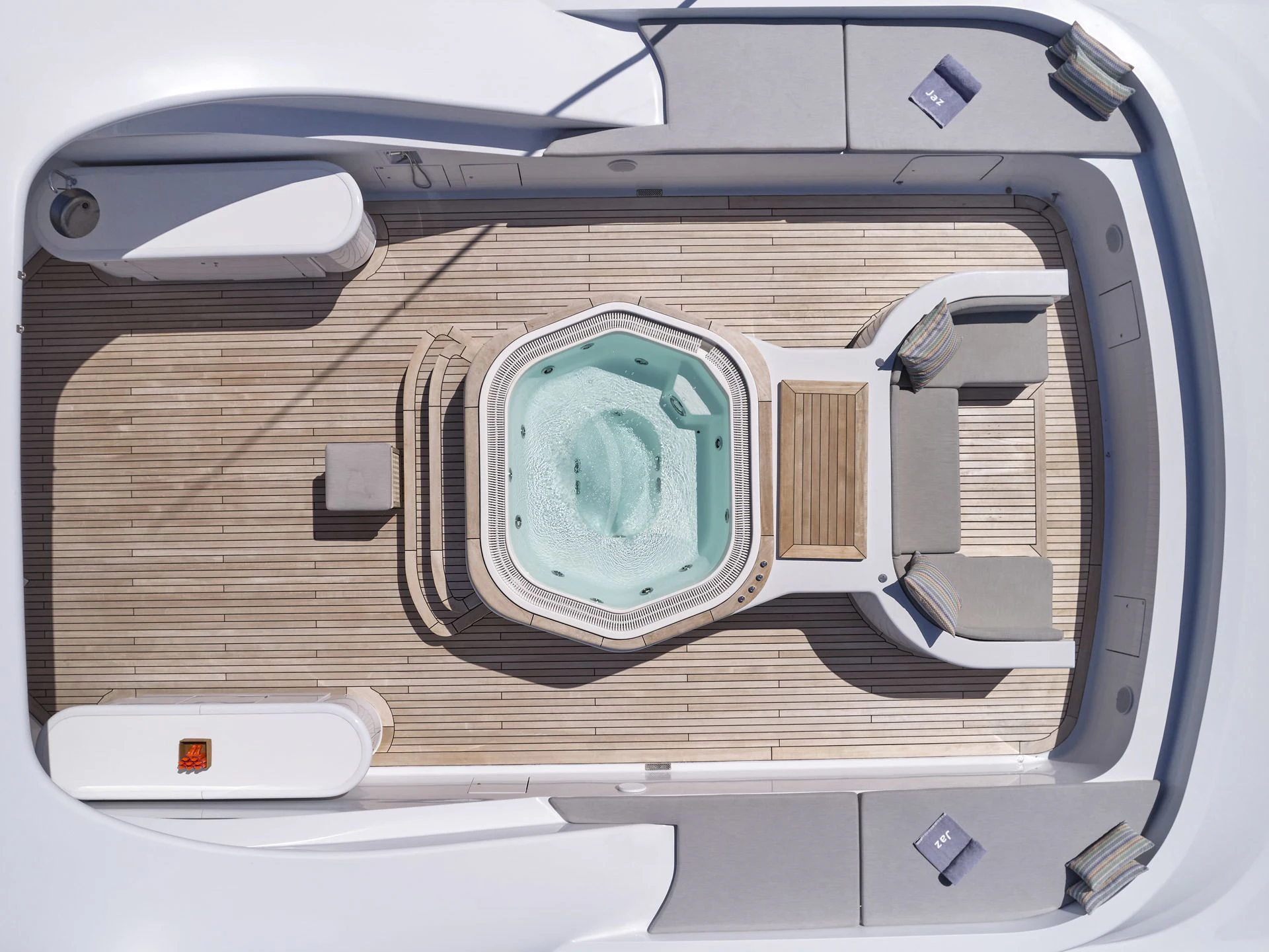 the inside of a car aboard JAZ Yacht for Charter