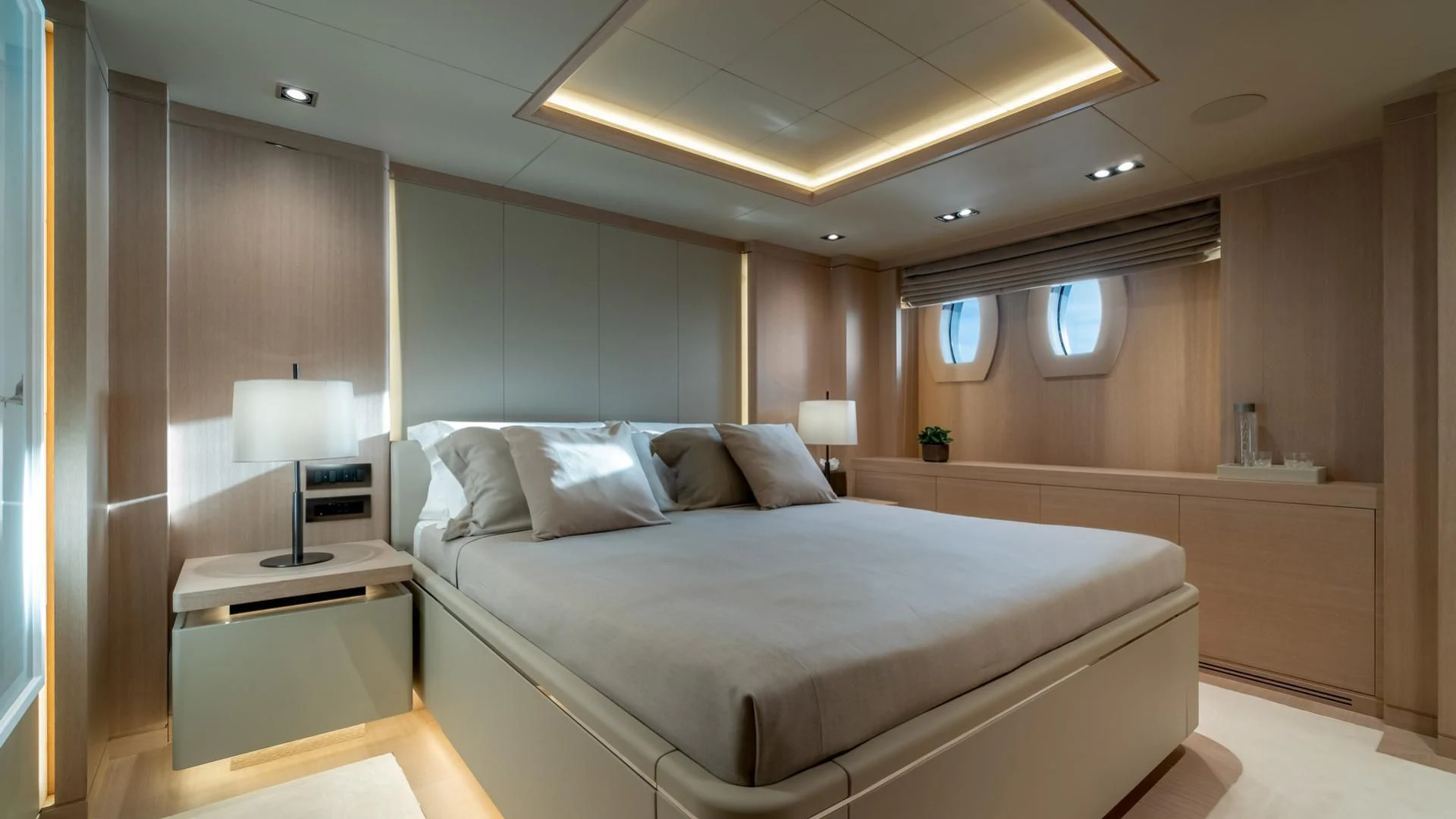 a bed in a room aboard JAZ Yacht for Charter