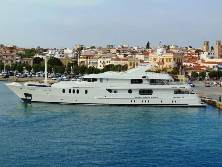 a large white yacht in the water aboard JAZ Yacht for Charter