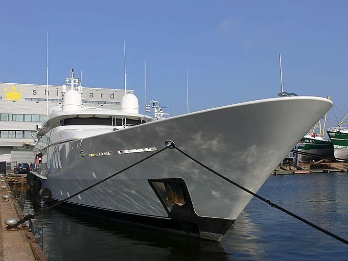 a boat docked at a pier aboard JAZ Yacht for Charter