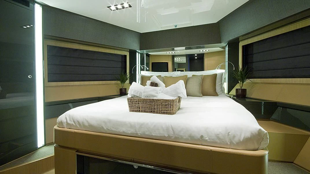 a large bed in a room aboard WHATEVER Yacht for Sale