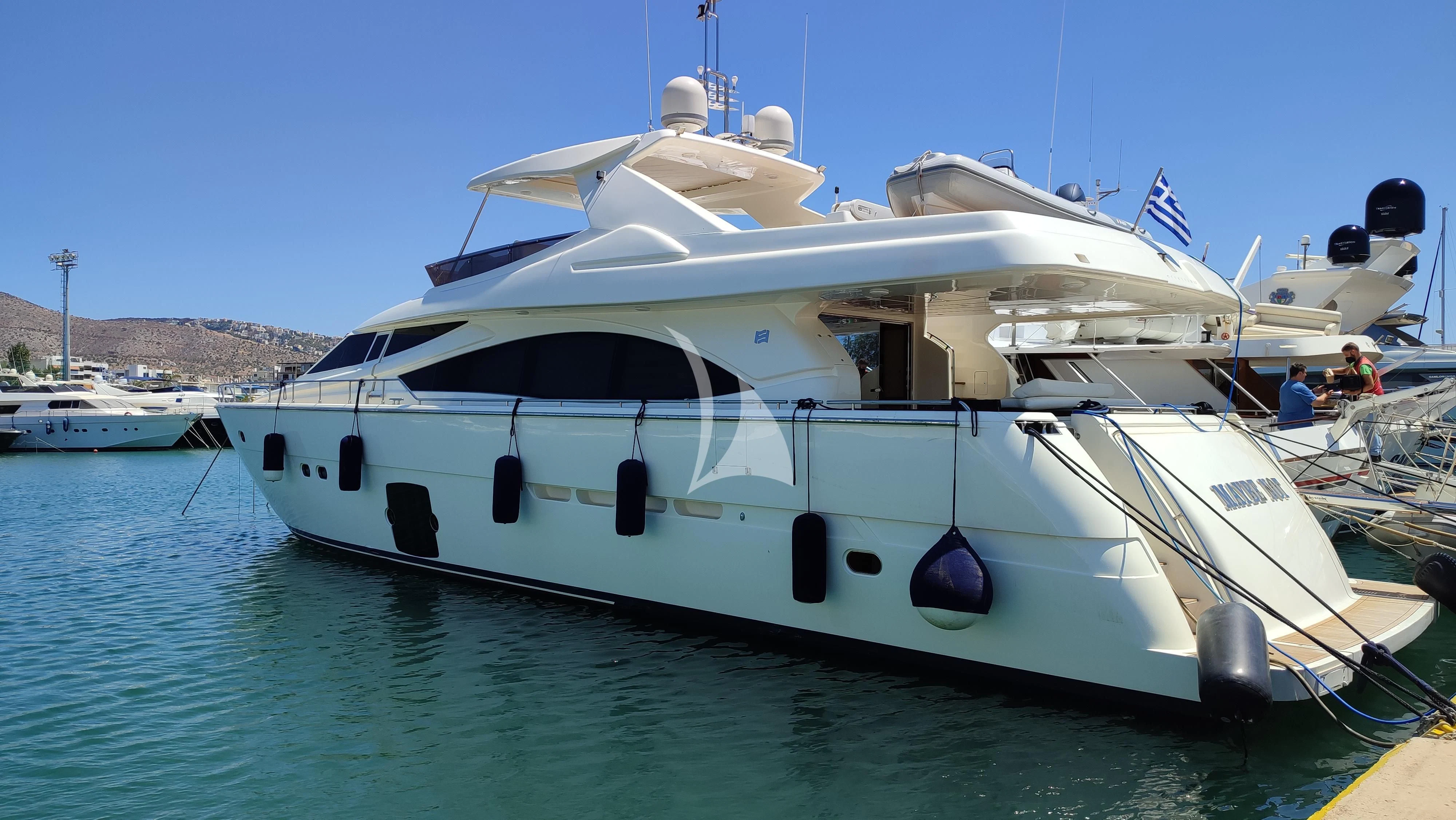 a white yacht in the water aboard MAYBE NOT Yacht for Sale