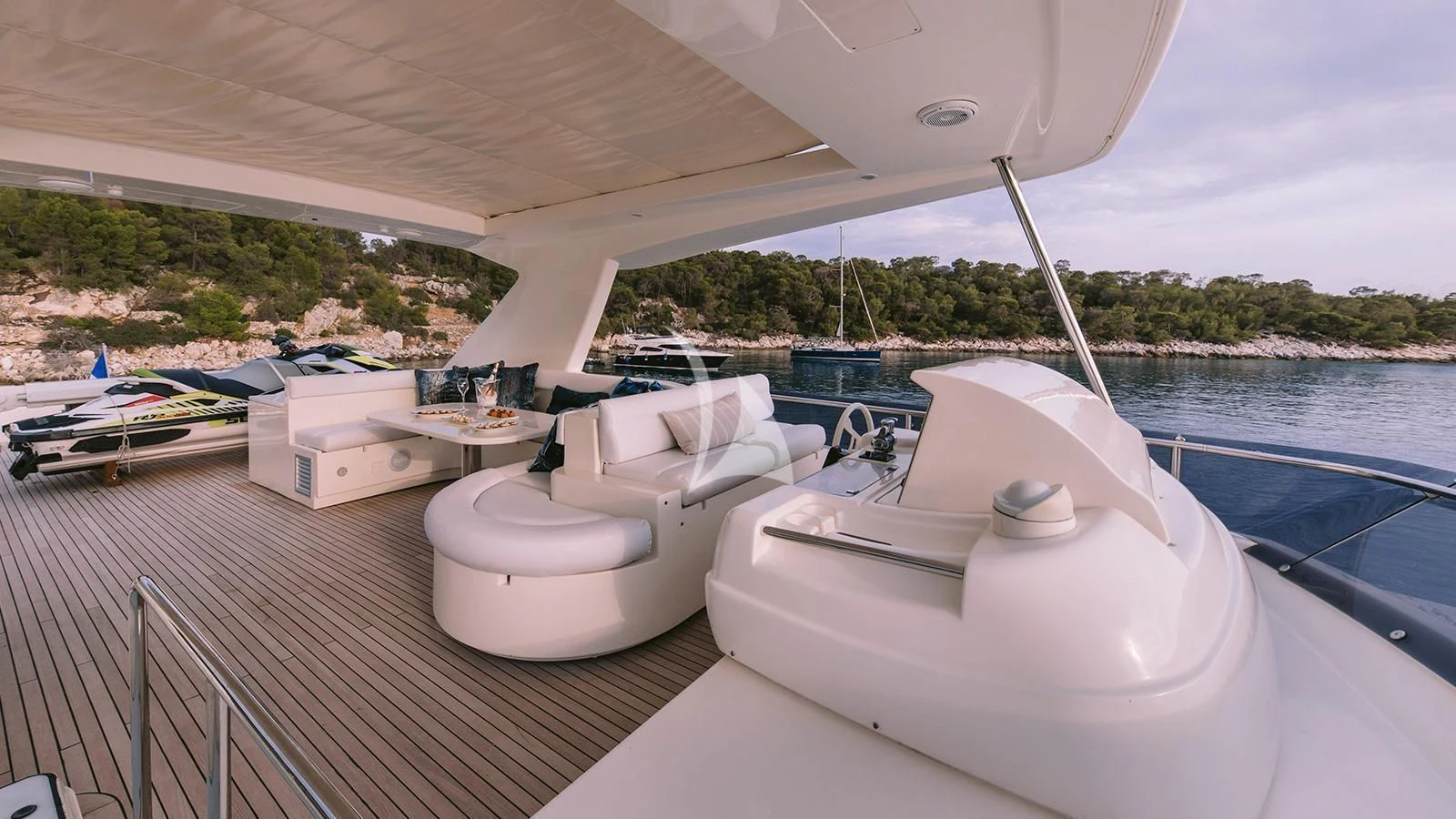 a boat on a deck aboard MAYBE NOT Yacht for Sale