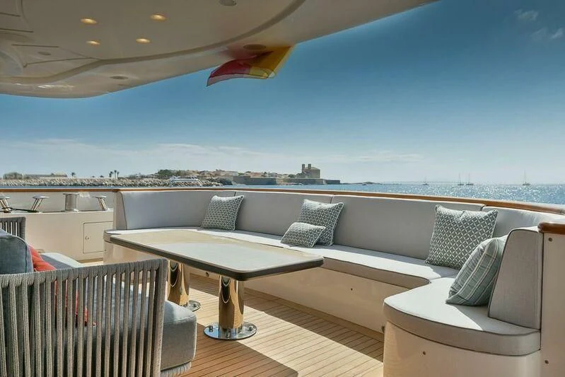 a large balcony overlooking a city aboard ELENA NUEVE Yacht for Charter