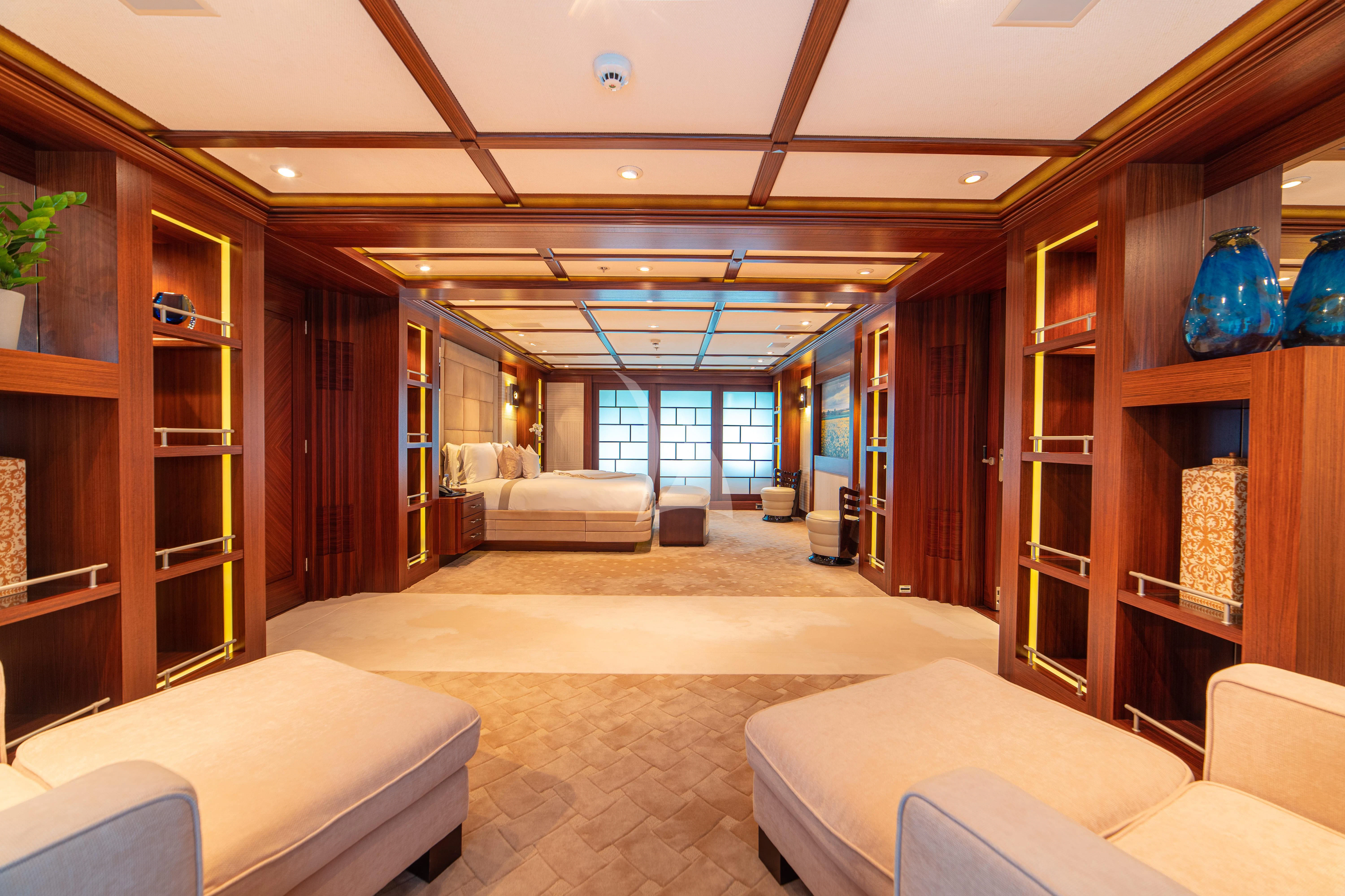 a room with a large glass door aboard TRIDENT Yacht for Charter