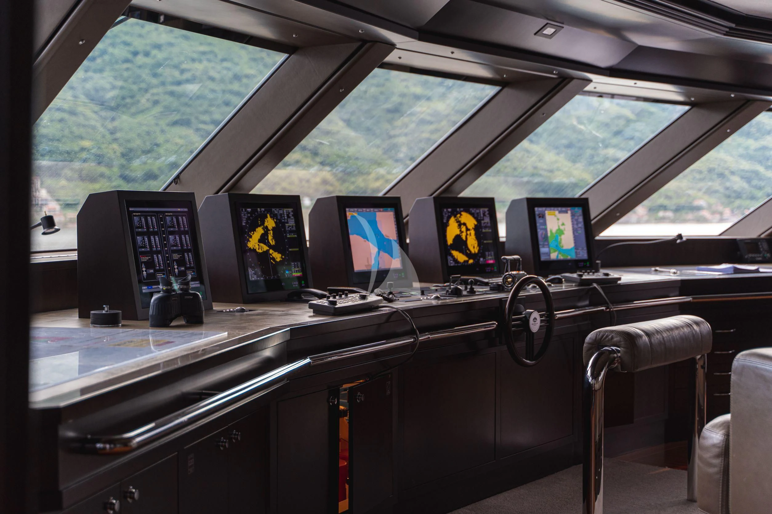 a group of monitors on a vehicle aboard TRIDENT Yacht for Charter