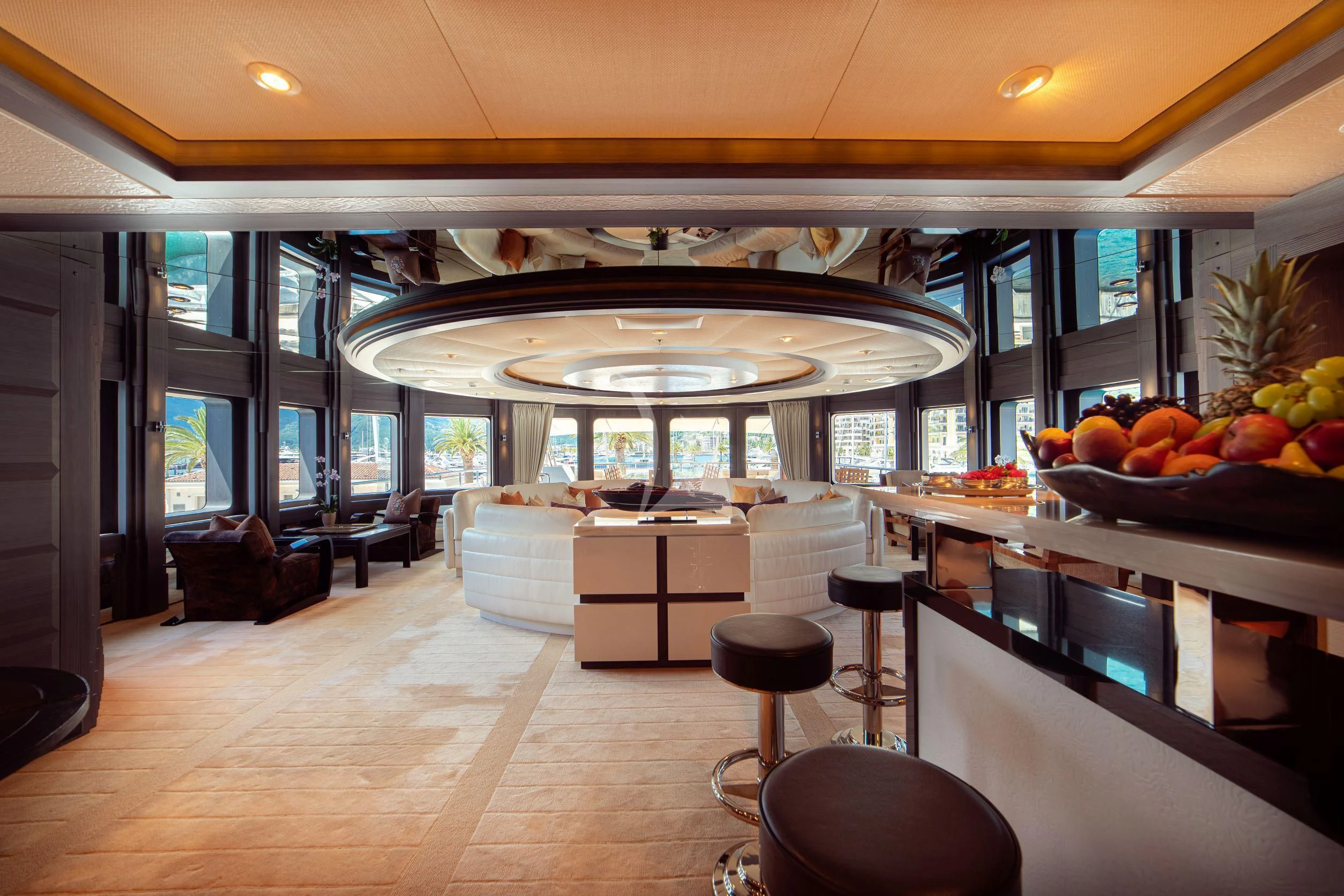 a large open office with a large open floor plan aboard TRIDENT Yacht for Charter