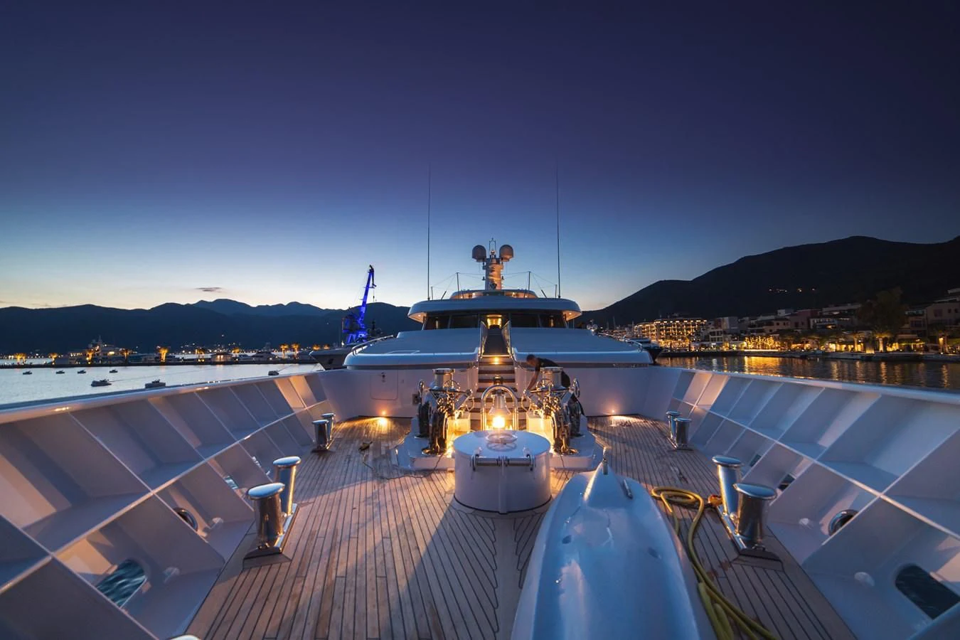a large cruise ship at sea aboard TRIDENT Yacht for Charter