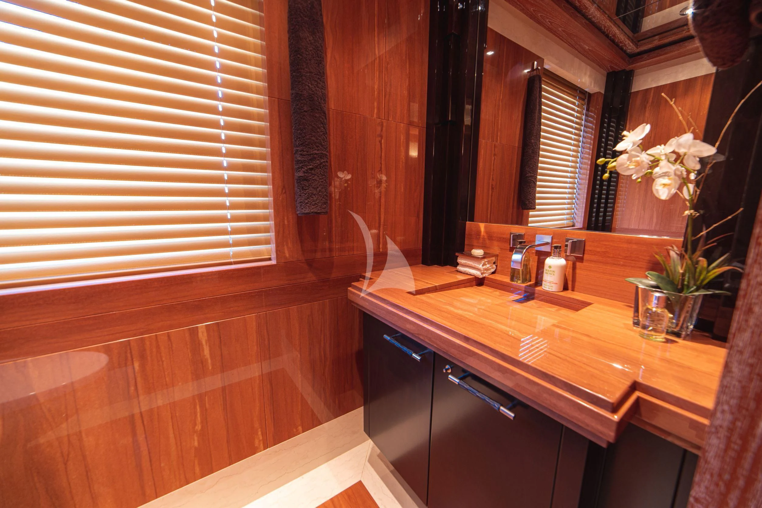 a kitchen with a countertop aboard TRIDENT Yacht for Charter