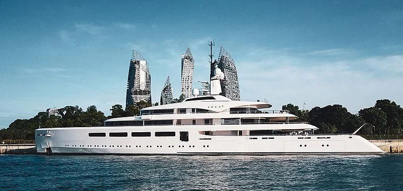 a large white boat in the water aboard VAVA II Yacht for Sale