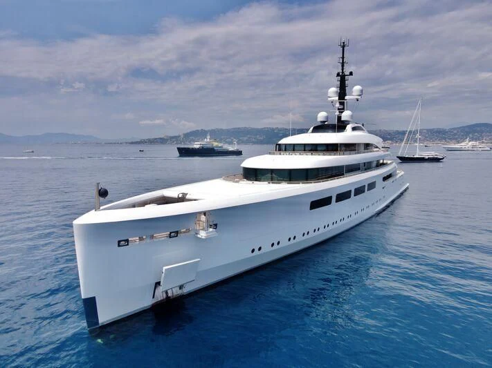 a white yacht in the water aboard VAVA II Yacht for Sale