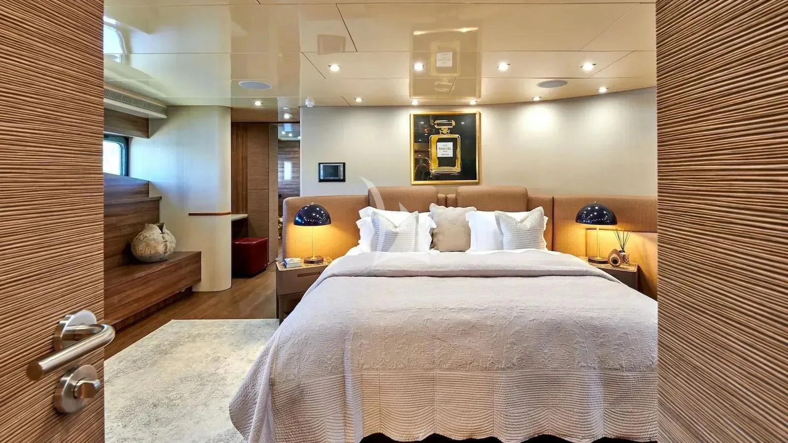 a bed in a room aboard PROMETHEUS I Yacht for Charter