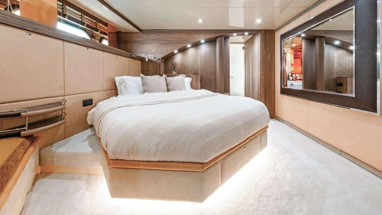 a bed in a room aboard PROMETHEUS I Yacht for Charter