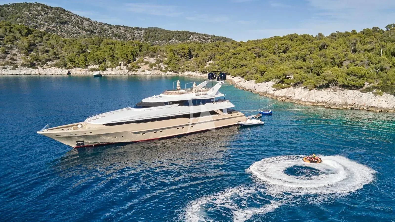 a boat on the water aboard PROMETHEUS I Yacht for Charter