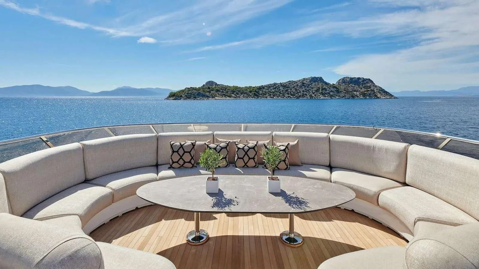a table on a couch aboard PROMETHEUS I Yacht for Charter