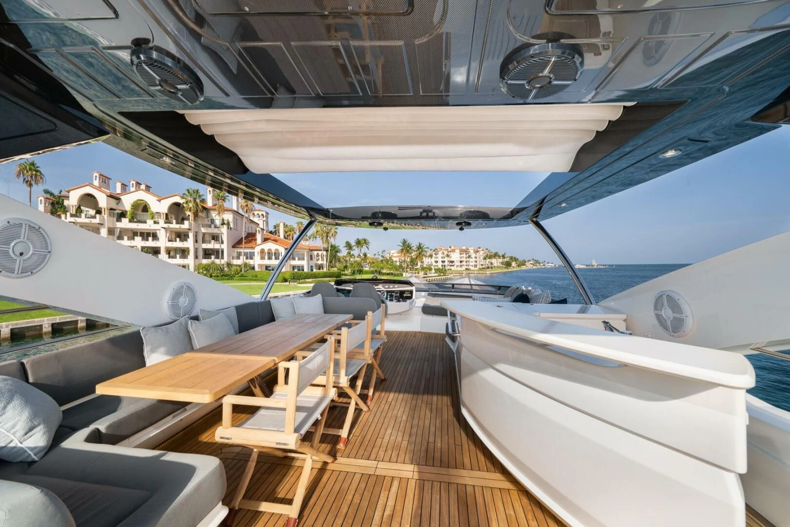 a deck with boats and a deck aboard EBRA Yacht for Sale