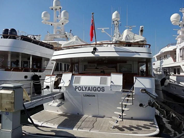 a boat docked at a pier aboard POLYAIGOS Yacht for Sale