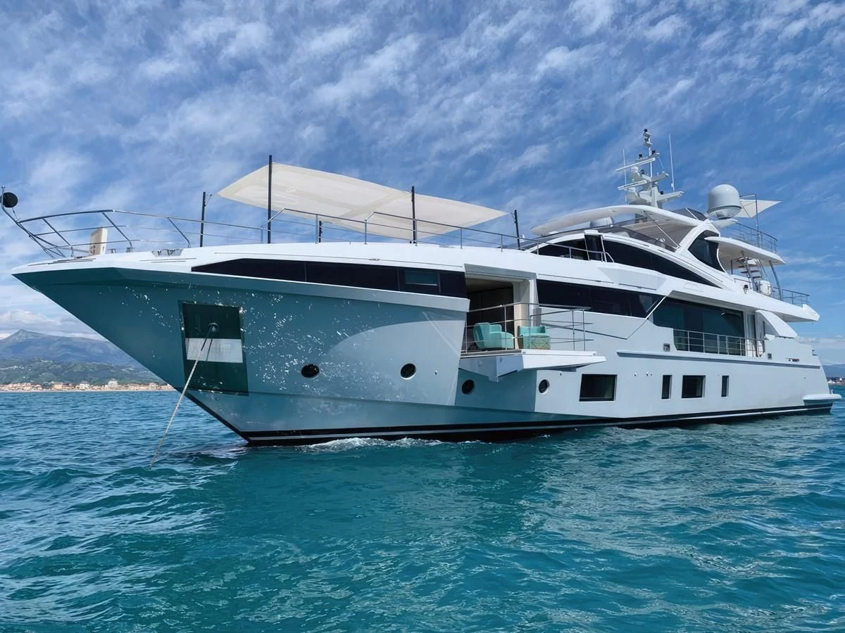 a large white boat in the water aboard ECLIPSE Yacht for Sale