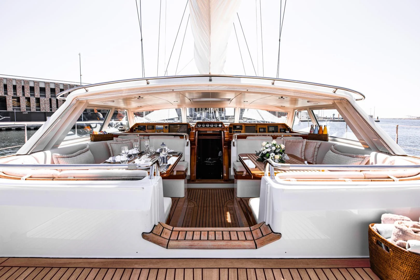 a large white building with a balcony aboard SCARENA Yacht for Charter