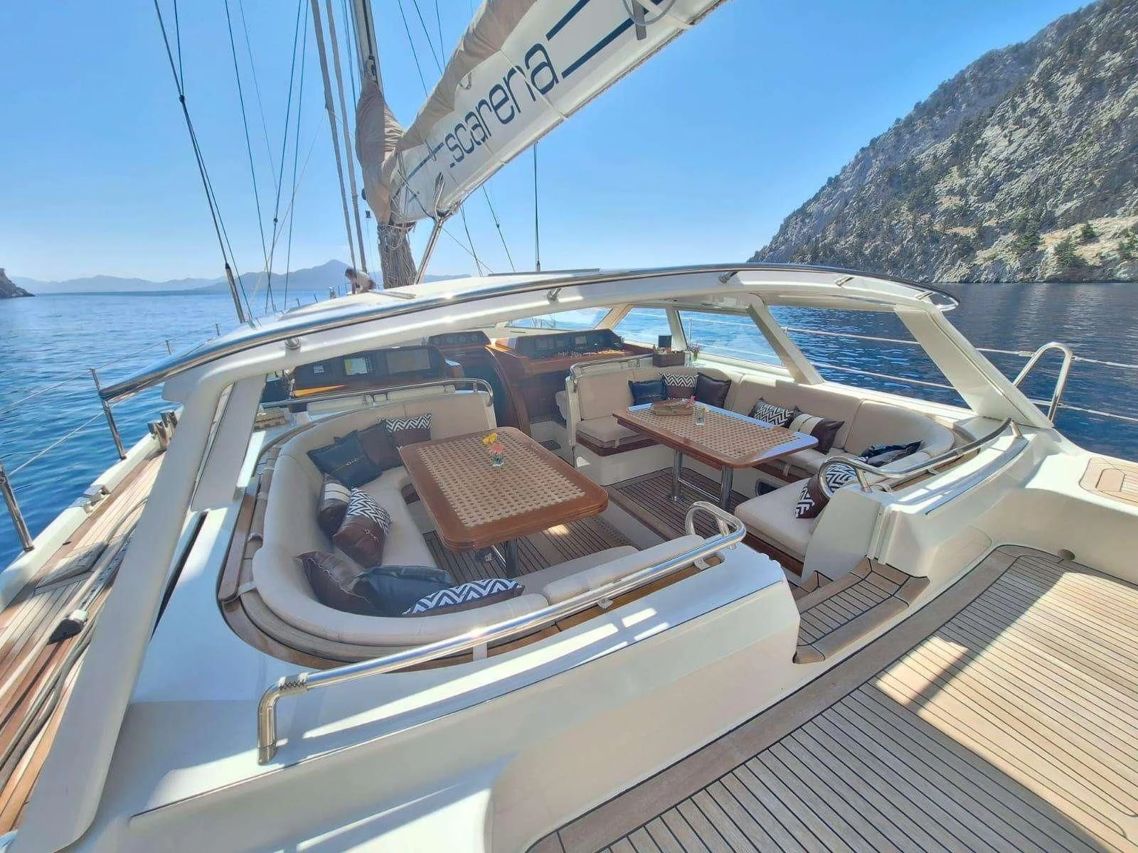 a boat on the water aboard SCARENA Yacht for Charter