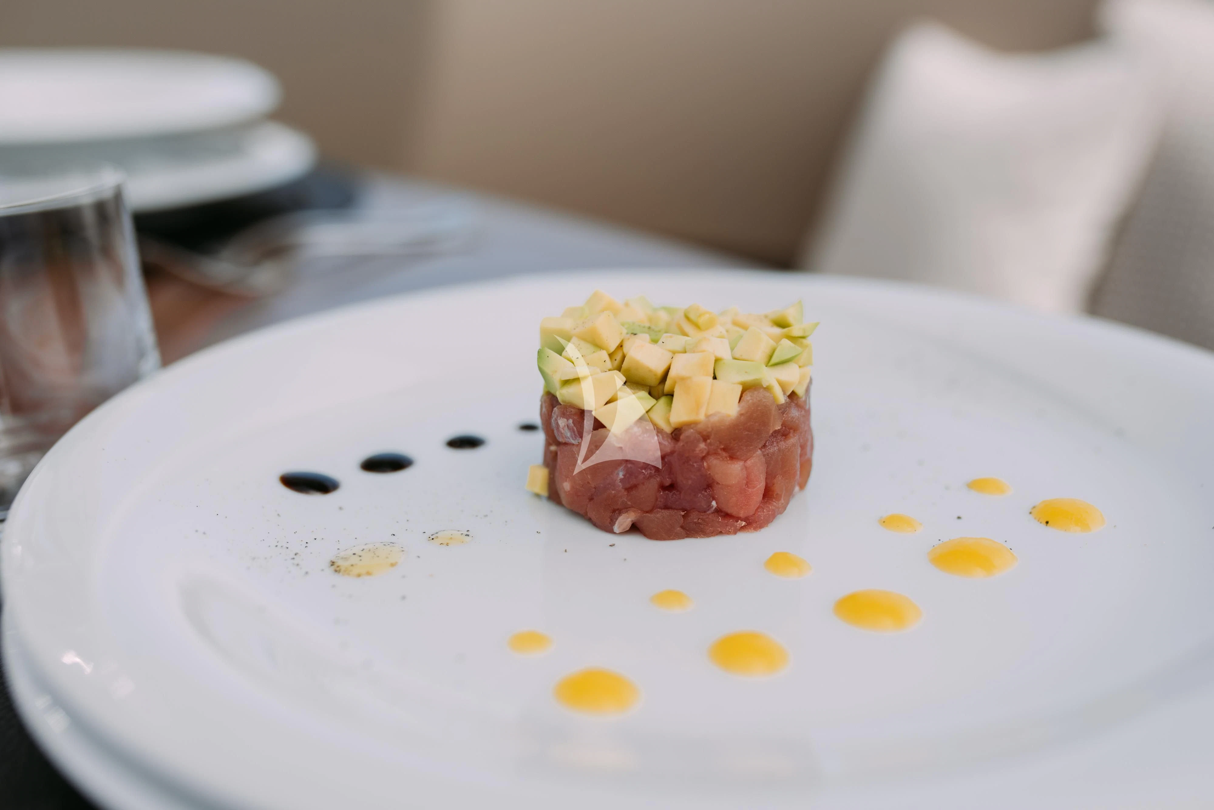 a plate of food aboard ARTEMY Yacht for Sale