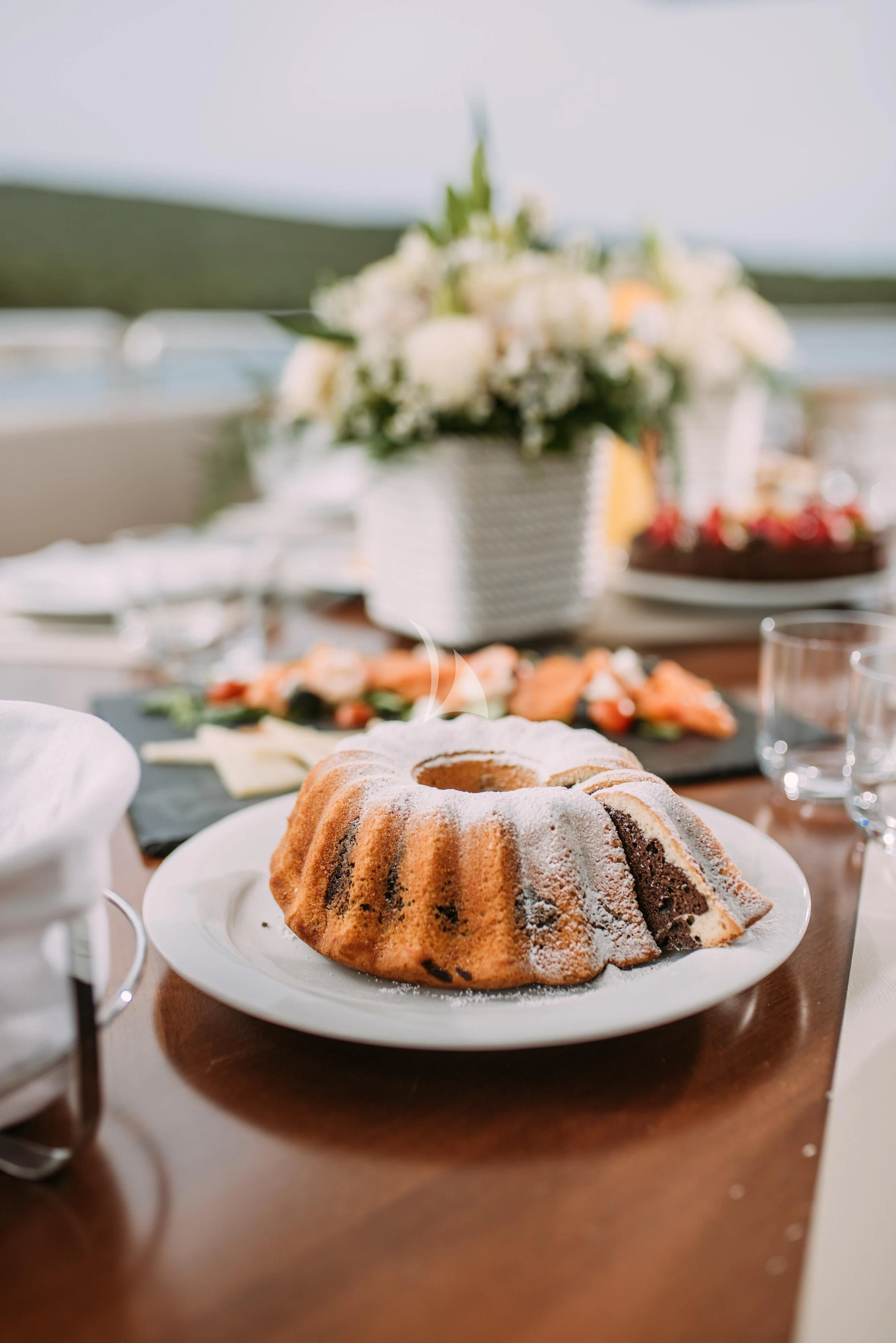 a plate of dessert aboard ARTEMY Yacht for Sale