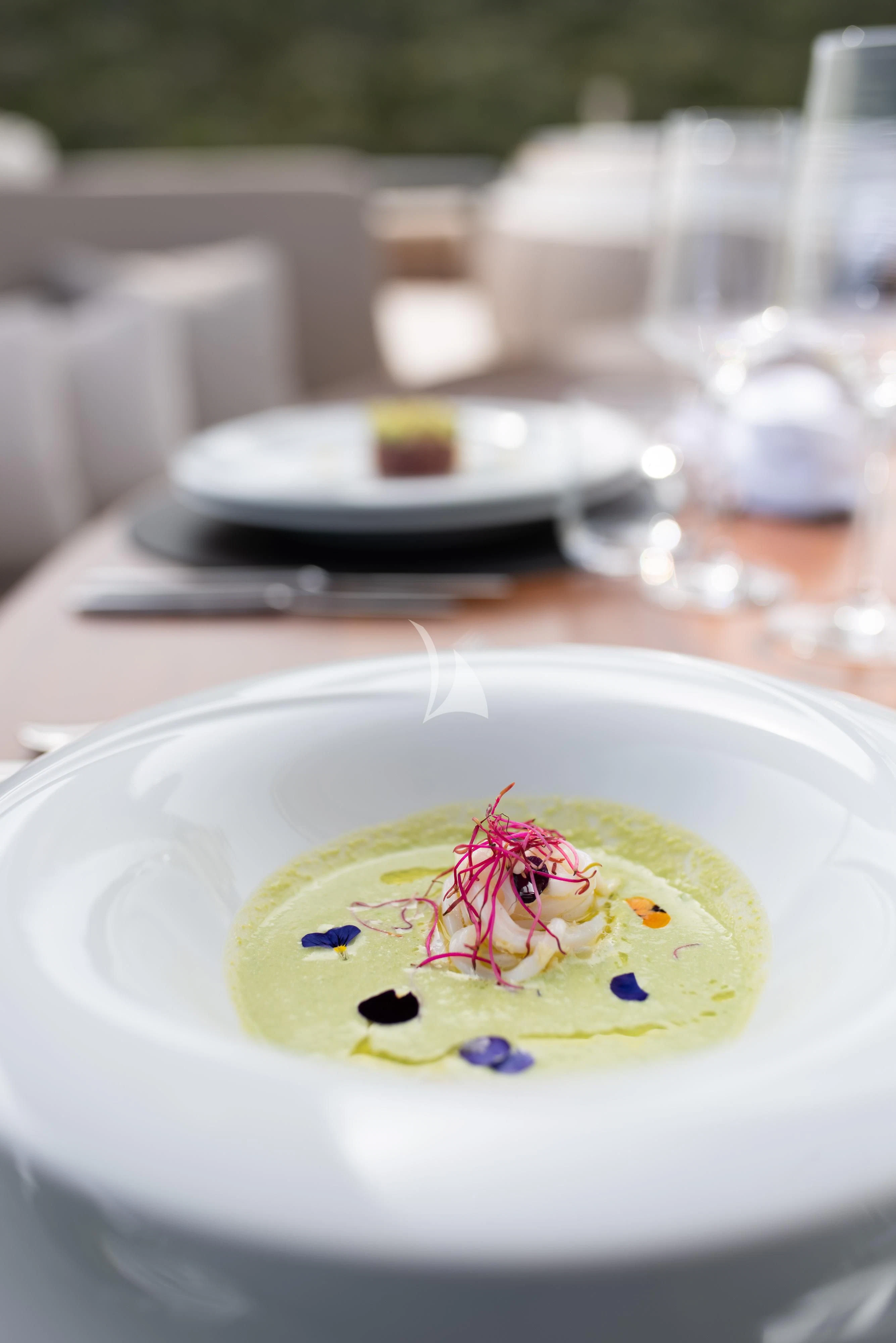 a plate with a dessert on it aboard ARTEMY Yacht for Sale