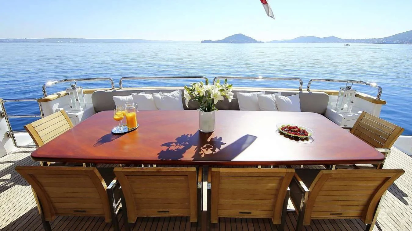 a table with food on it aboard ARTEMY Yacht for Sale