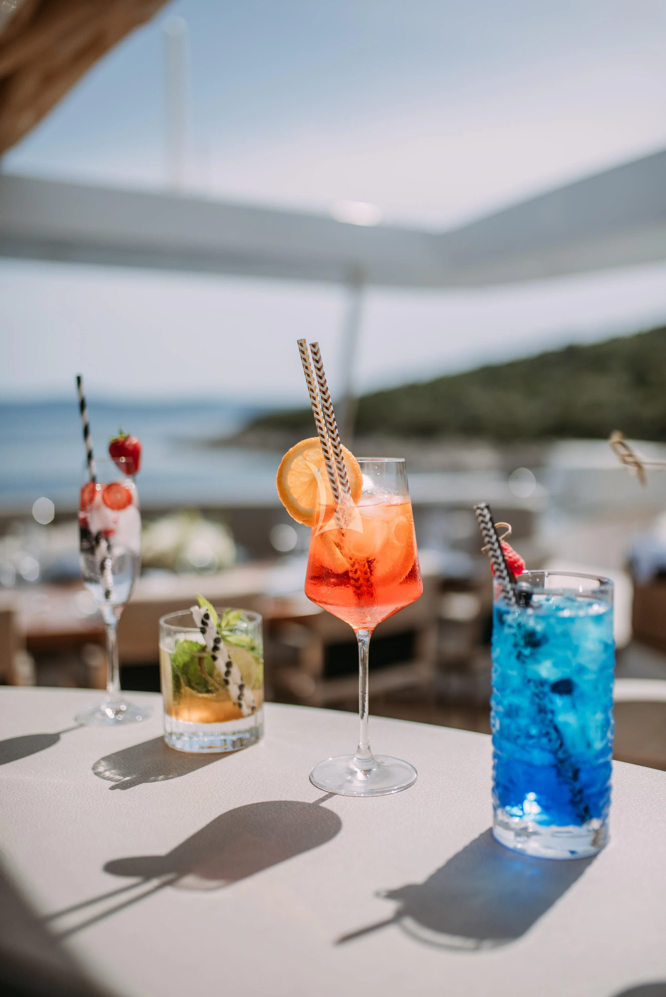 a group of drinks on a table aboard ARTEMY Yacht for Sale