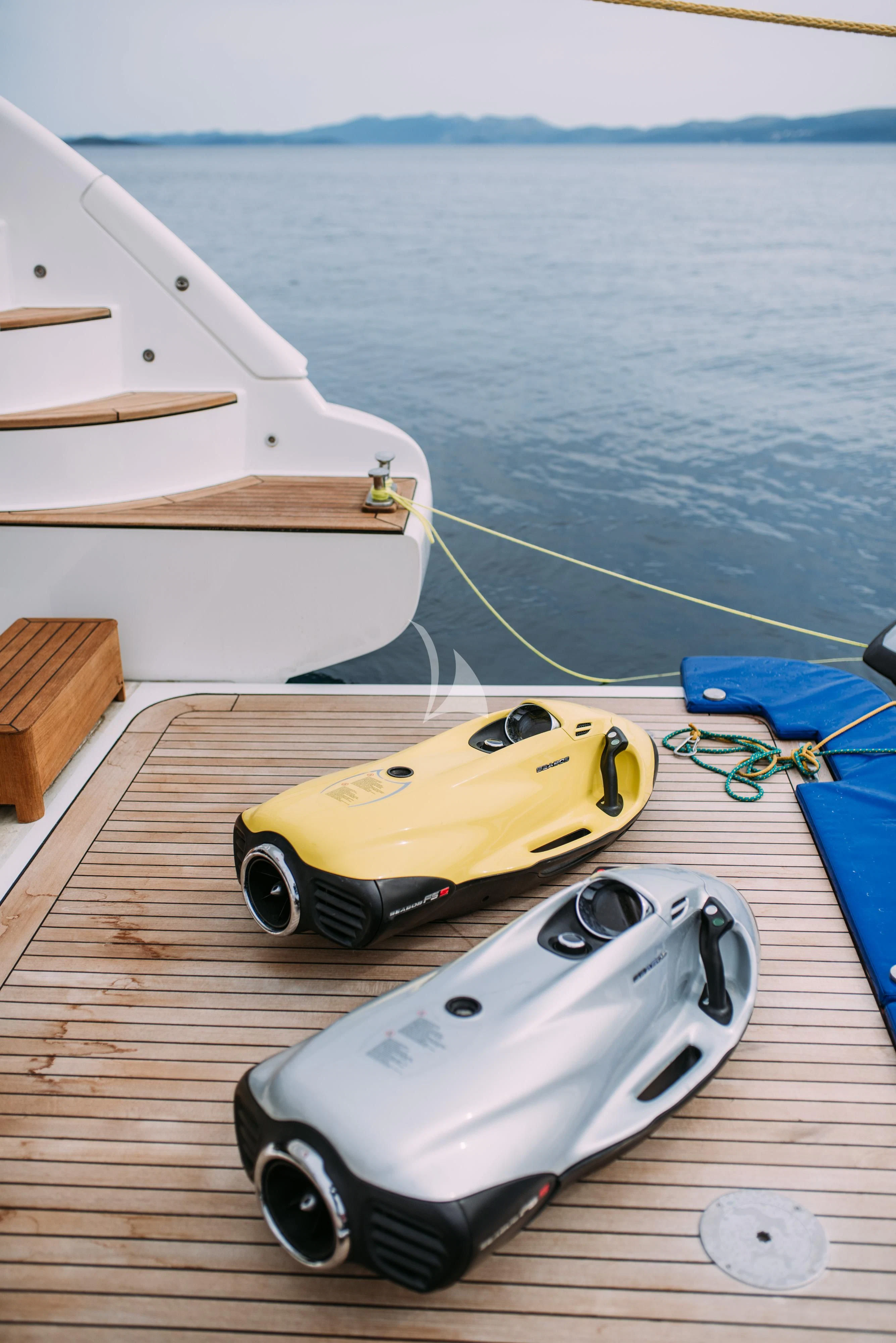 a yellow toy car on a boat aboard ARTEMY Yacht for Sale