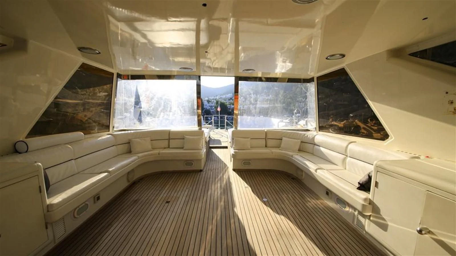 a large room with a large window aboard AGARTHA Yacht for Sale