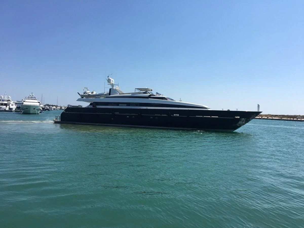 a large ship in the water aboard SHAMEKH Yacht for Sale
