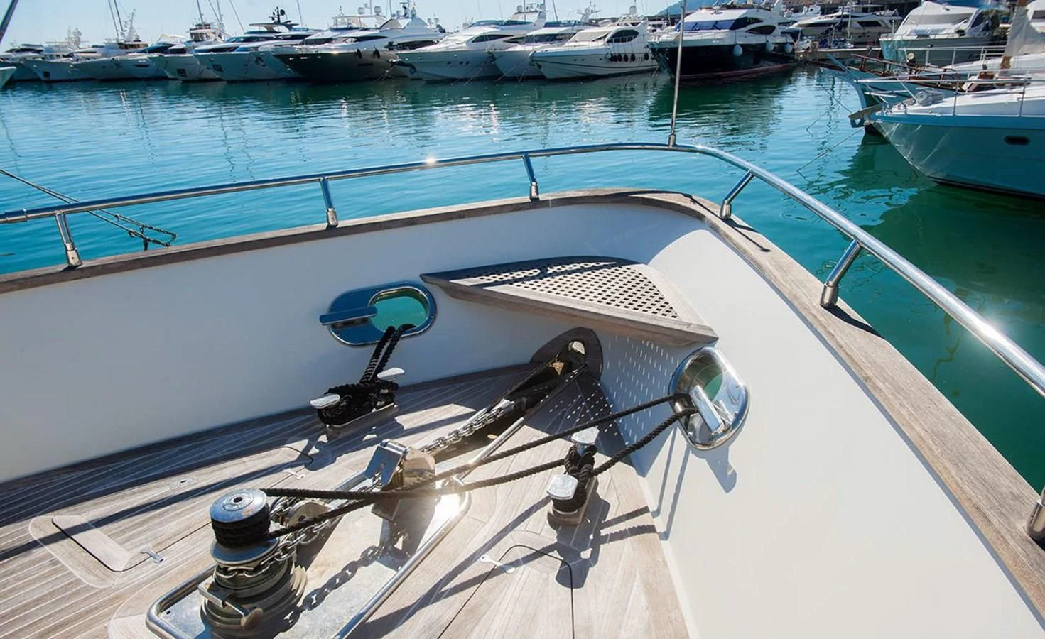 a boat with a satellite dish aboard M Yacht for Charter