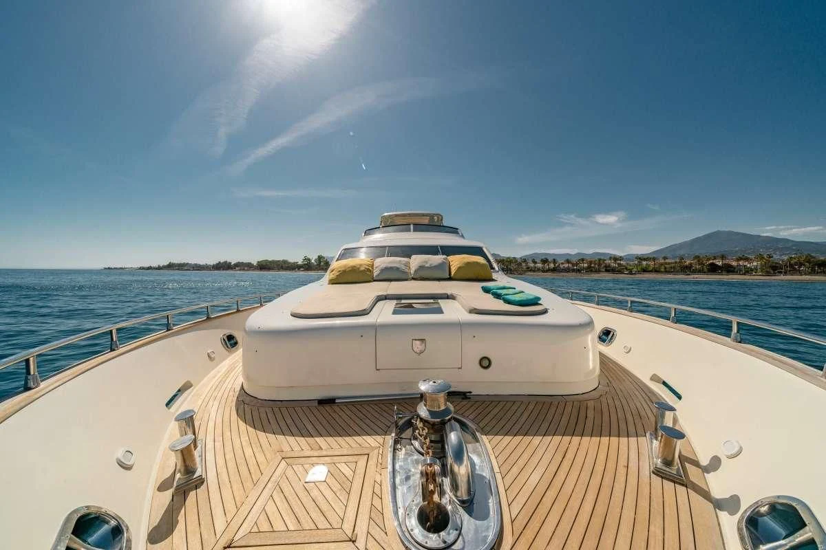 a boat on a deck aboard M Yacht for Charter