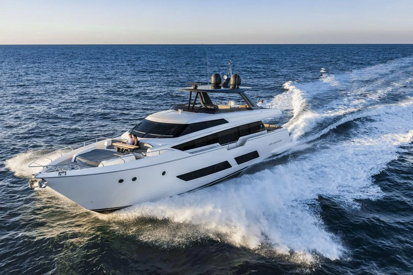a white yacht on the water aboard FERRETTI YACHTS 850 Yacht for Sale