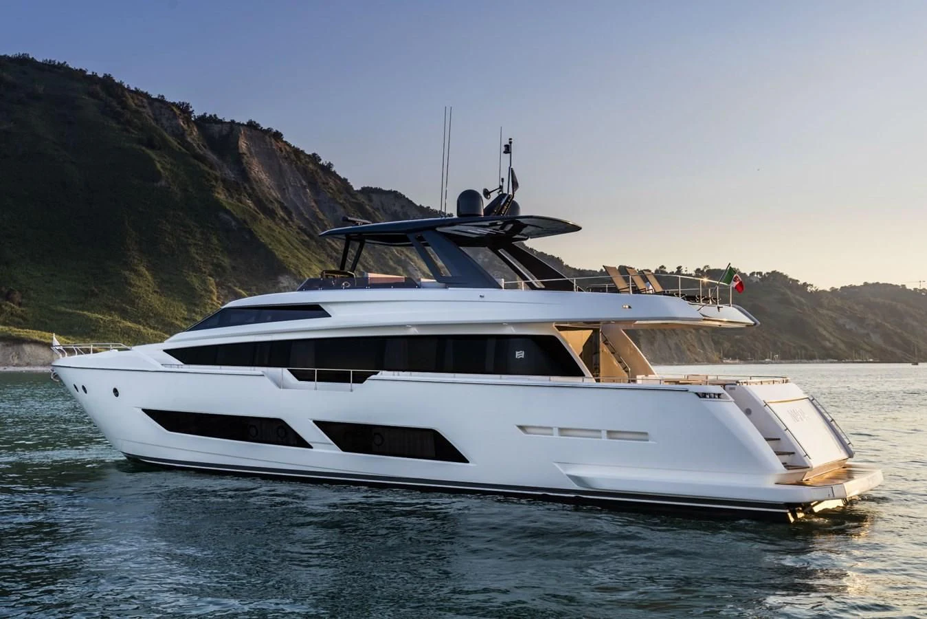 a white yacht on the water aboard FERRETTI YACHTS 850 Yacht for Sale