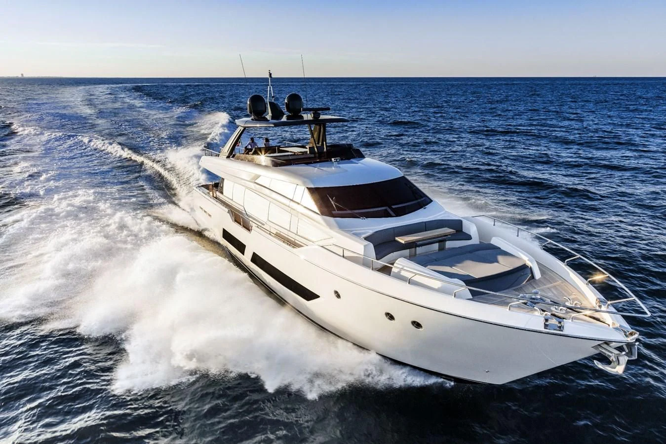 a white yacht on the water aboard FERRETTI YACHTS 850 Yacht for Sale