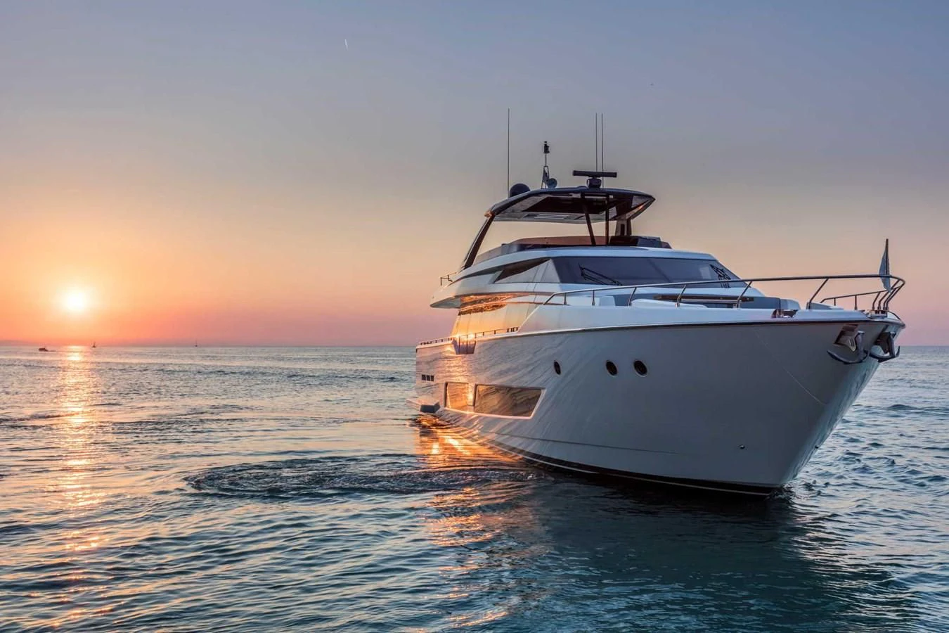 a white boat in the water aboard FERRETTI YACHTS 850 Yacht for Sale