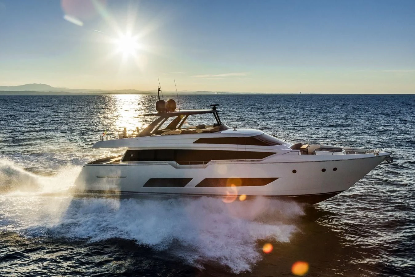 a white yacht on the water aboard FERRETTI YACHTS 850 Yacht for Sale