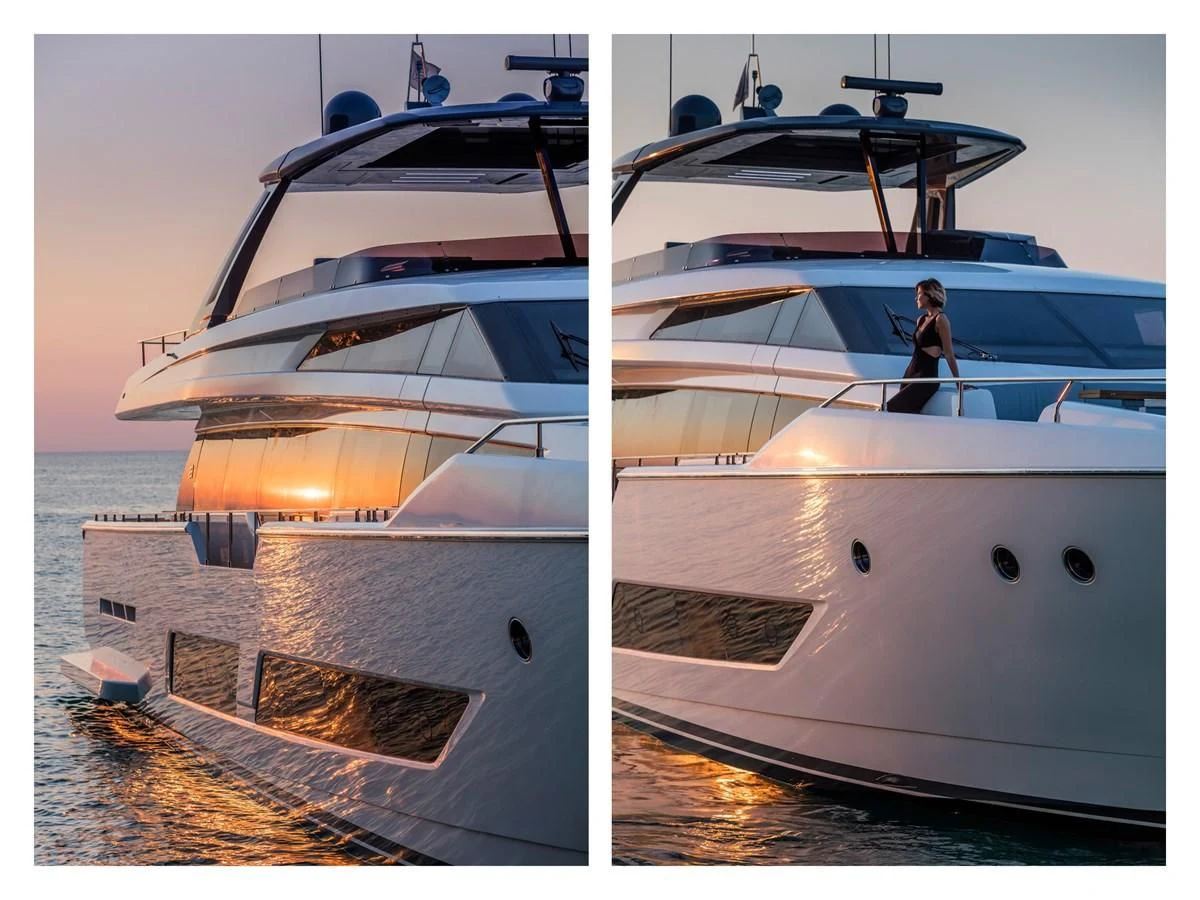 a collage of a boat aboard FERRETTI YACHTS 850 Yacht for Sale