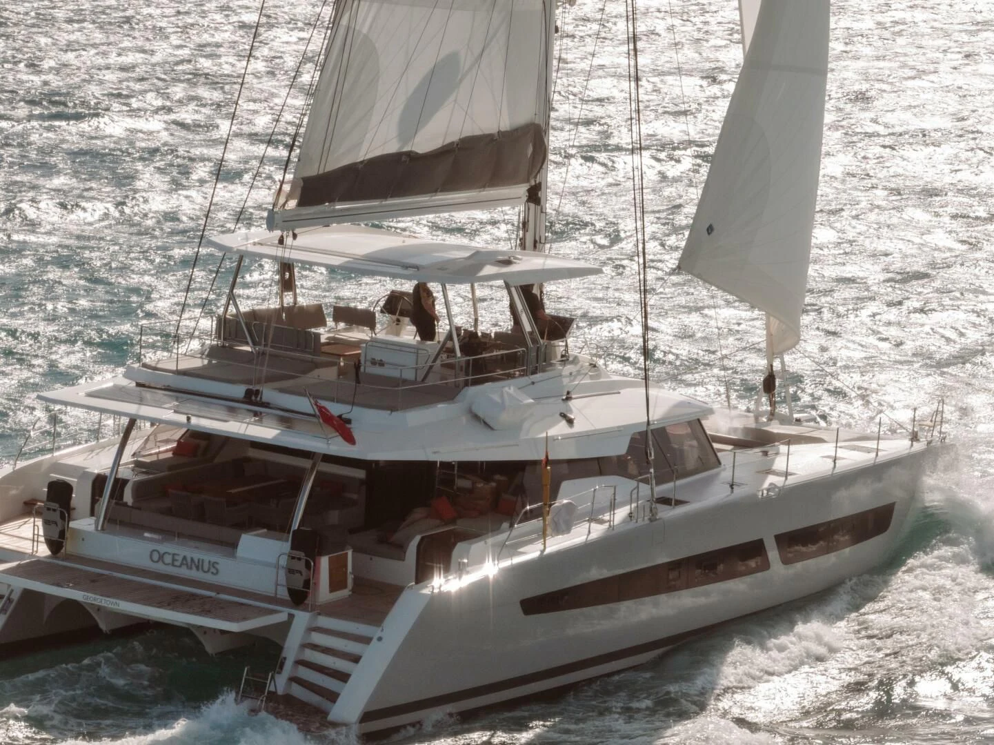 a boat on the water aboard OCEANUS Yacht for Sale