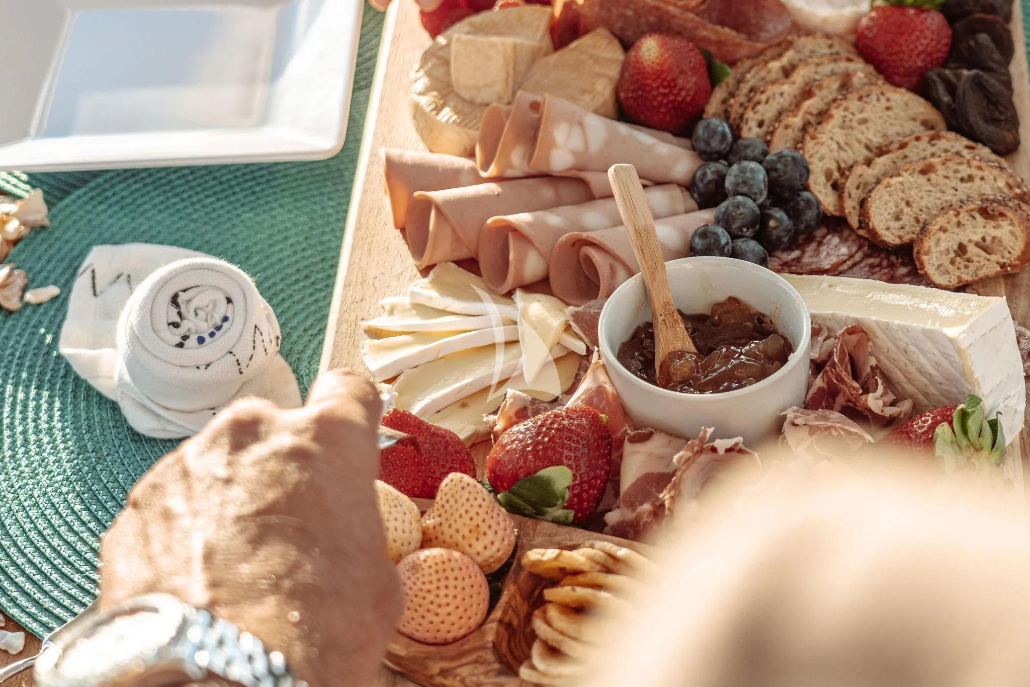 a table with food on it aboard OCEANUS Yacht for Sale