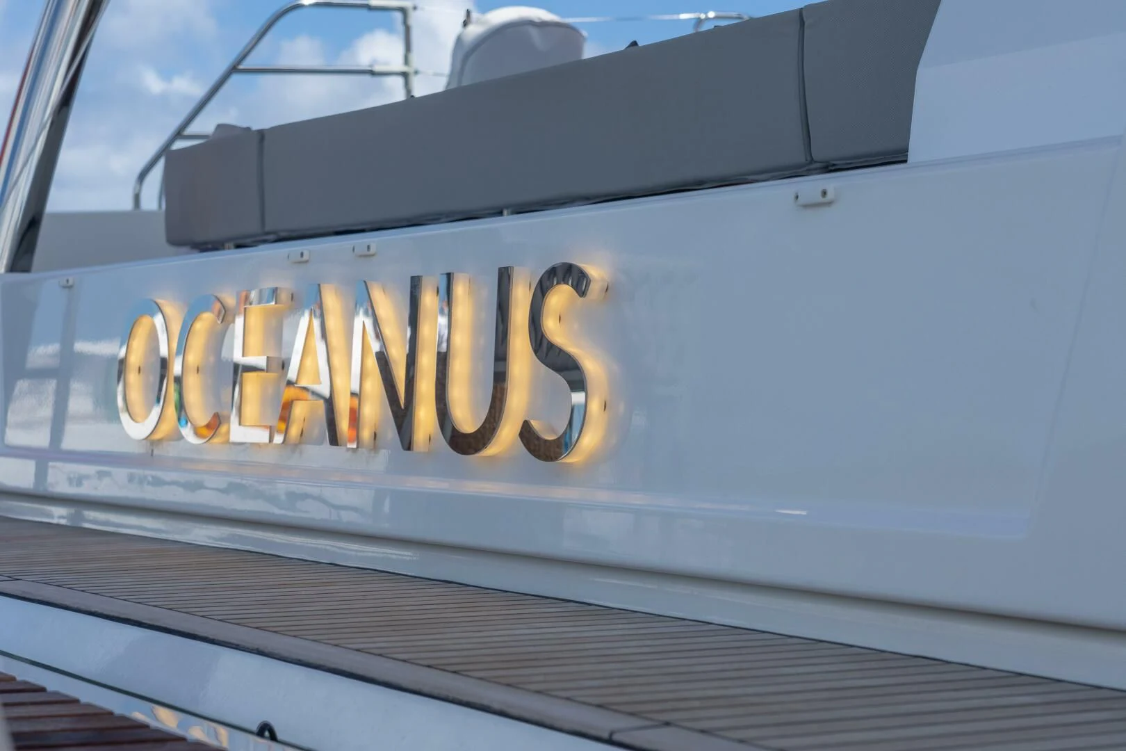 a sign on a boat aboard OCEANUS Yacht for Sale