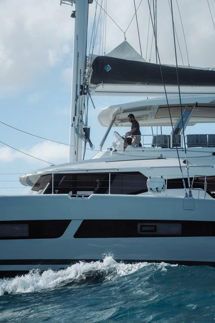 a person on a boat aboard OCEANUS Yacht for Sale