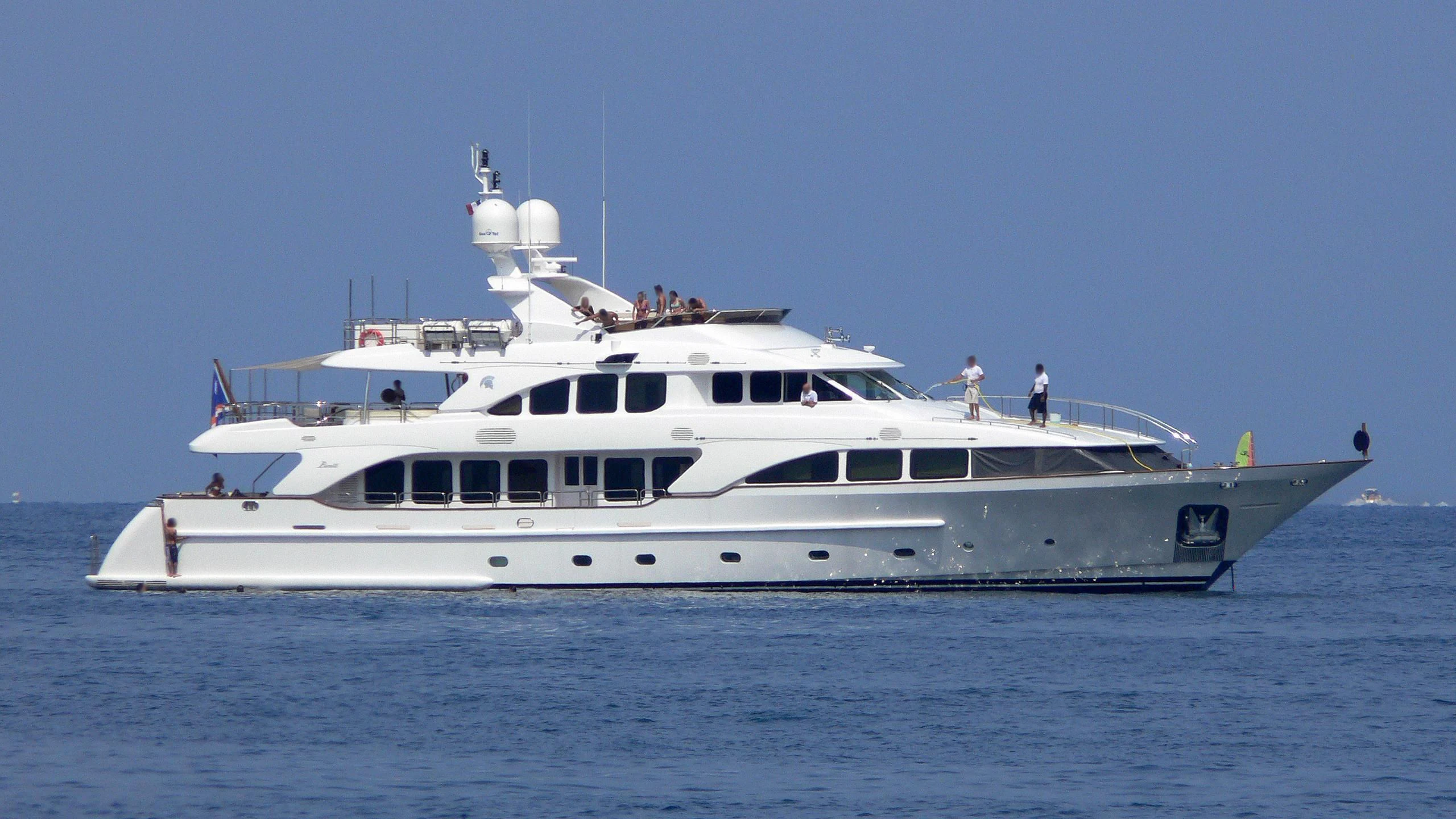 a white yacht on the water aboard GLADIATORE Yacht for Sale