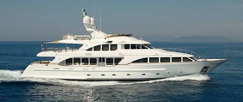 a white yacht on the water aboard GLADIATORE Yacht for Sale