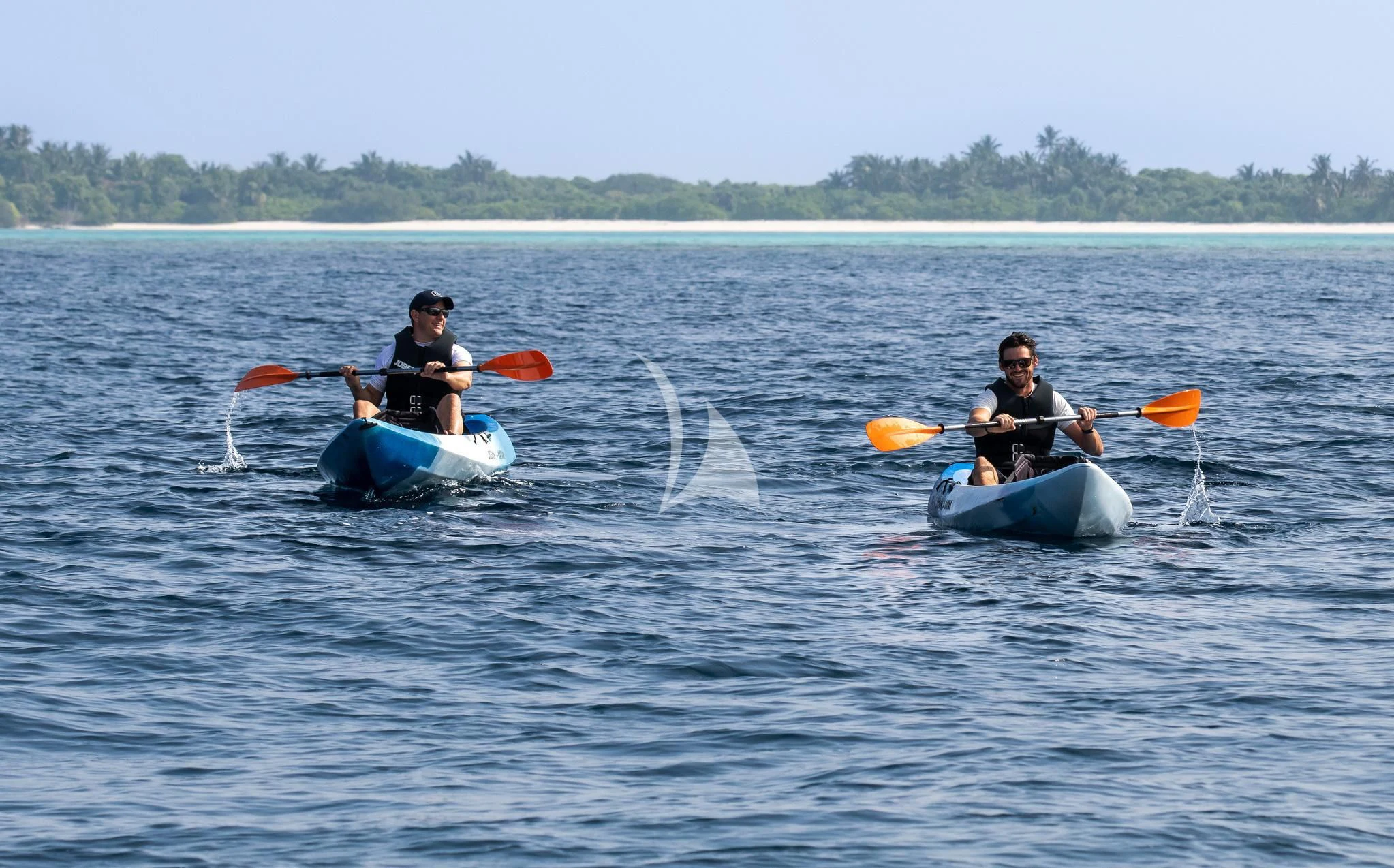 a couple of people in kayaks aboard ST DAVID Yacht for Sale